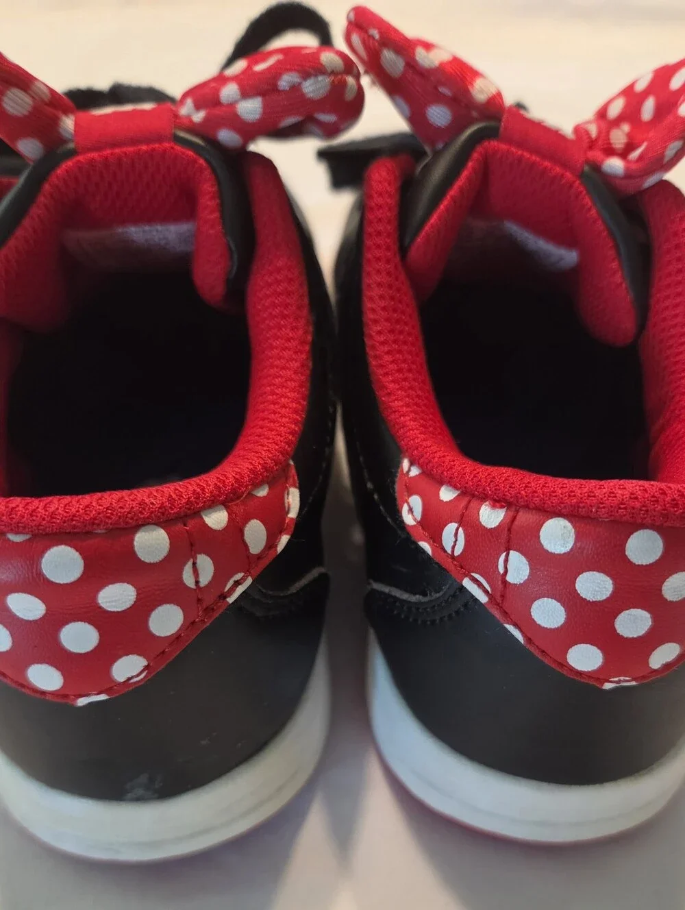 Kids Black and Red Polka Dot Bow Sneakers - Girls' Casual Shoes. Size 2